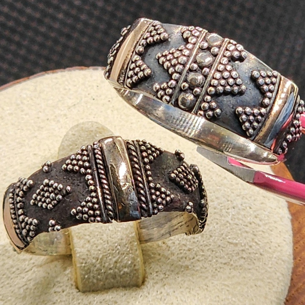 Handmade Artisan Sterling Silver 18K Gold Ring Unisex 6.25 Geometric Boho Mixed